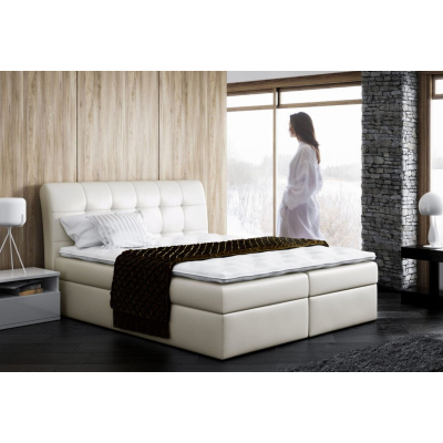 Boxspring čalúnená posteľ SARA béžová ekokoža 160 + topper zdarma