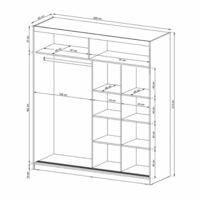 Šatníková skriňa so zrkadlom 200 cm MARVAN 9 - dub sonoma