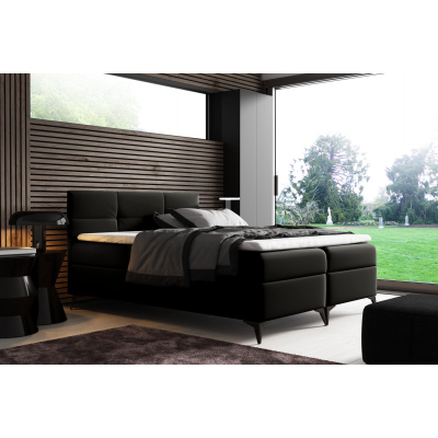 Elegantná posteľ potiahnutá eko kožou FLOKI - 200x200, čierna + TOPPER