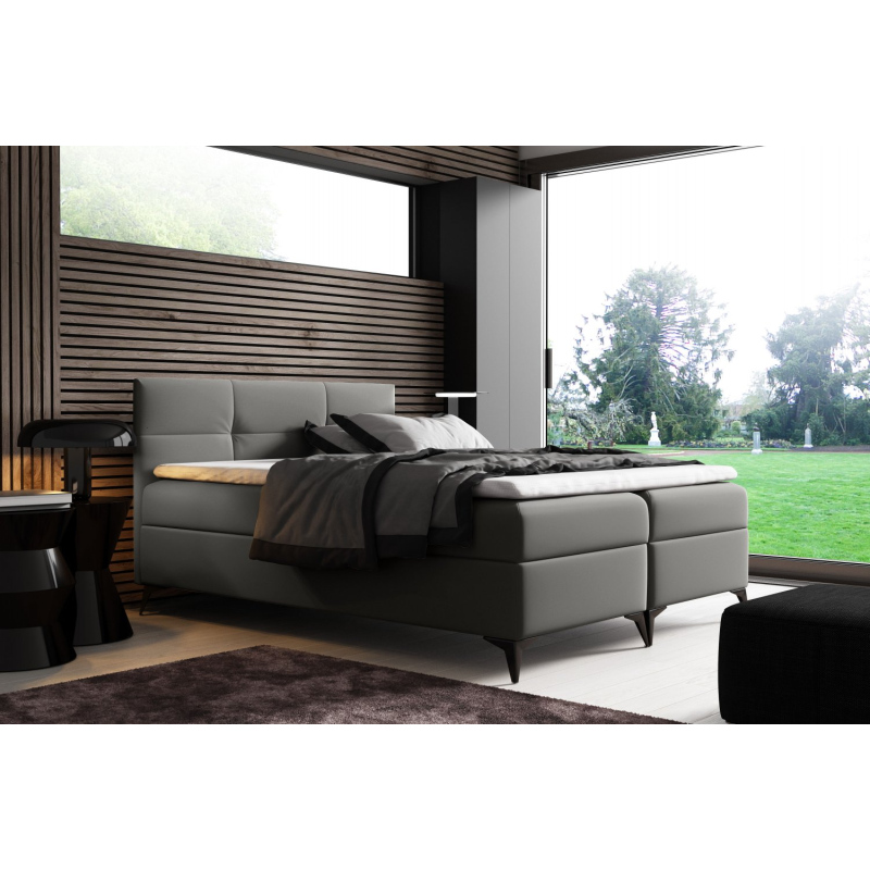 Elegantná posteľ potiahnutá eko kožou FLOKI - 200x200, šedá + TOPPER