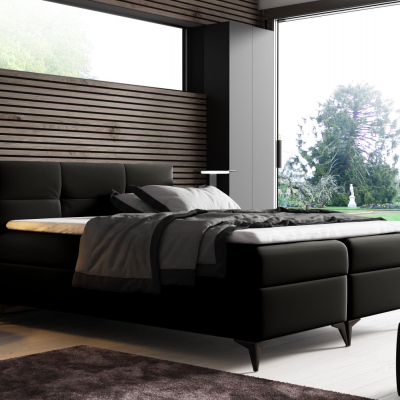 Elegantná posteľ potiahnutá eko kožou FLOKI - 120x200, čierna + TOPPER