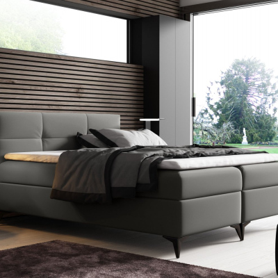 Elegantná posteľ potiahnutá eko kožou FLOKI - 140x200, šedá + TOPPER