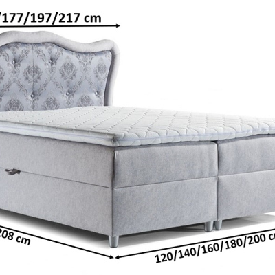 Boxspringová posteľ 140x200 GURI - modro-šedá + topper ZDARMA