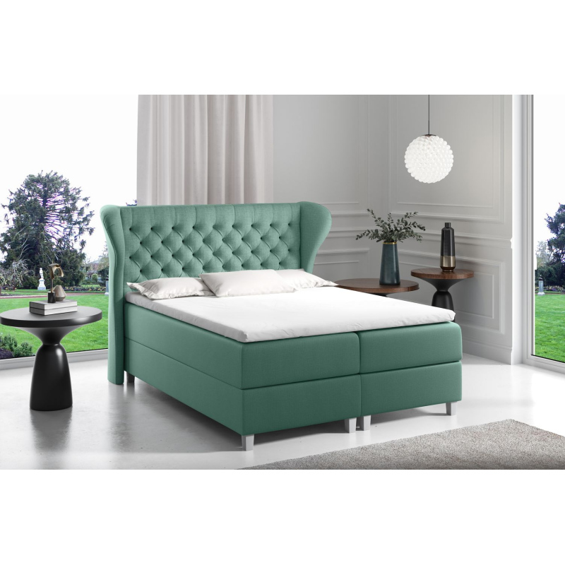 Boxspringová posteľ s prešívaným čelom 120x200 JUTTA - zelená + topper ZDARMA