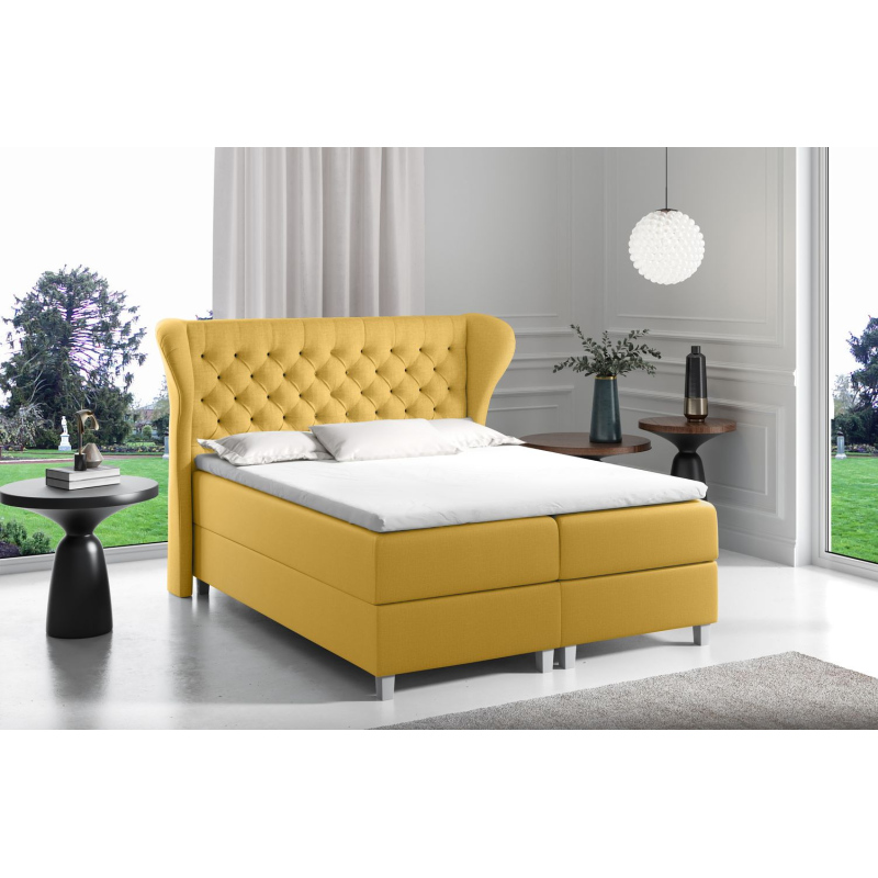 Boxspringová posteľ s prešívaným čelom 120x200 JUTTA - žltá + topper ZDARMA