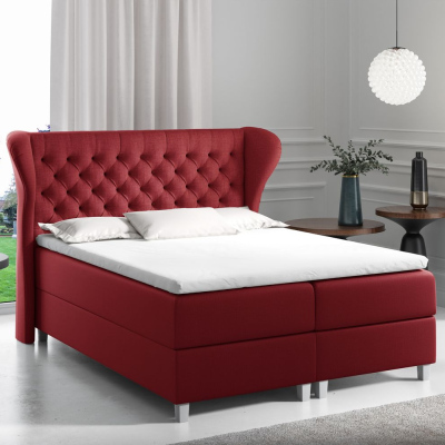 Boxspringová posteľ s prešívaným čelom 120x200 JUTTA - červená + topper ZDARMA
