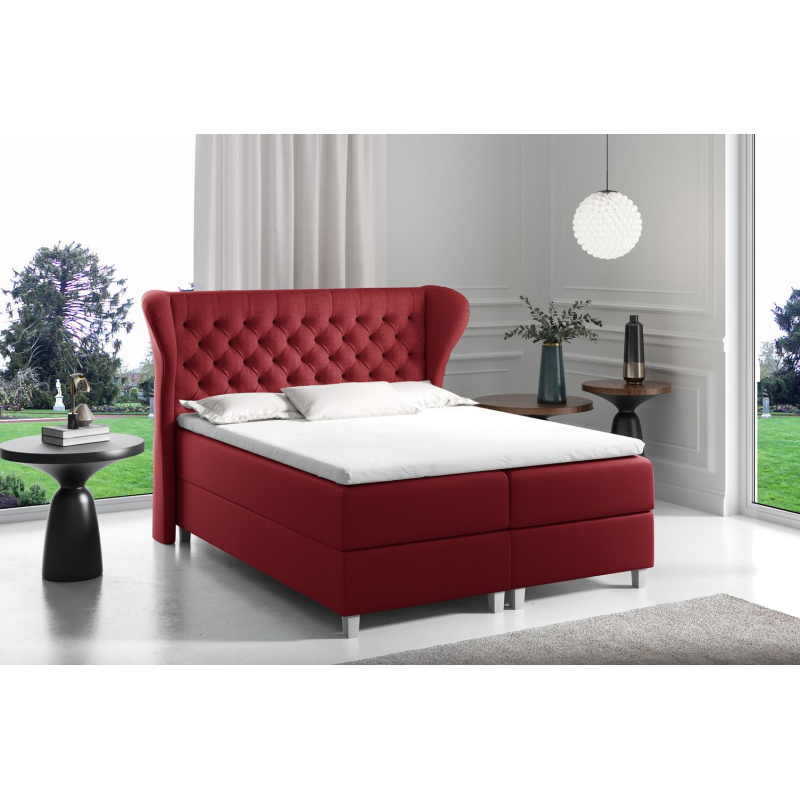 Boxspringová posteľ s prešívaným čelom 120x200 JUTTA - červená + topper ZDARMA