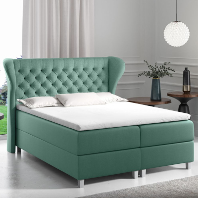 Boxspringová posteľ s prešívaným čelom 140x200 JUTTA - zelená + topper ZDARMA