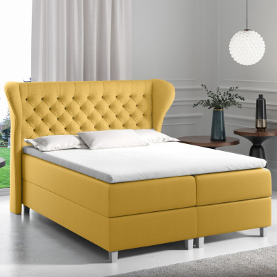 Boxspringová posteľ s prešívaným čelom 140x200 JUTTA - žltá + topper ZDARMA