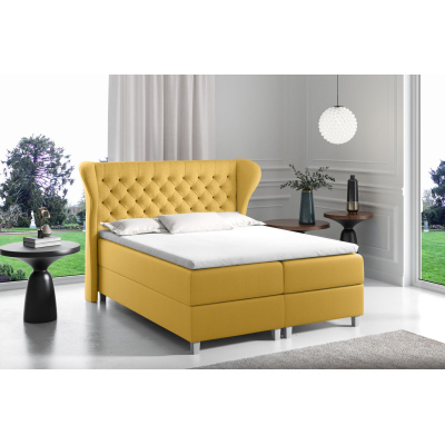 Boxspringová posteľ s prešívaným čelom 140x200 JUTTA - žltá + topper ZDARMA