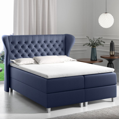 Boxspringová posteľ s prešívaným čelom 140x200 JUTTA - modrá + topper ZDARMA