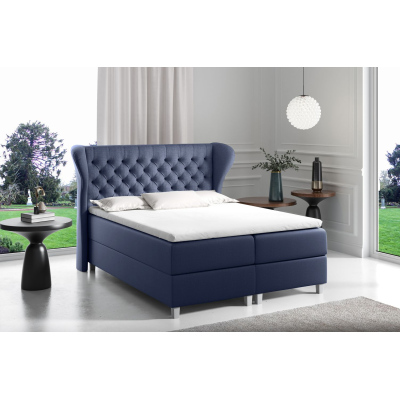 Boxspringová posteľ s prešívaným čelom 140x200 JUTTA - modrá + topper ZDARMA