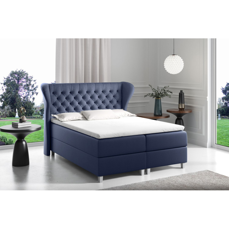 Boxspringová posteľ s prešívaným čelom 160x200 JUTTA - modrá + topper ZDARMA