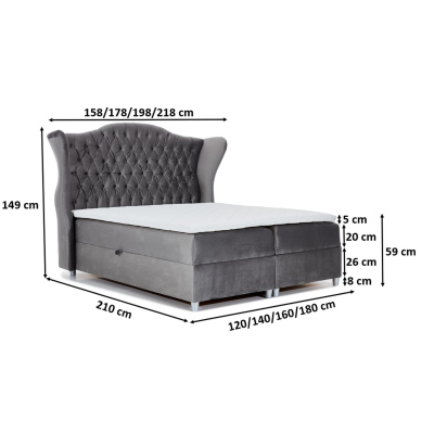 Luxusná boxspringová posteľ 120x200 RIANA - sivá + topper ZDARMA
