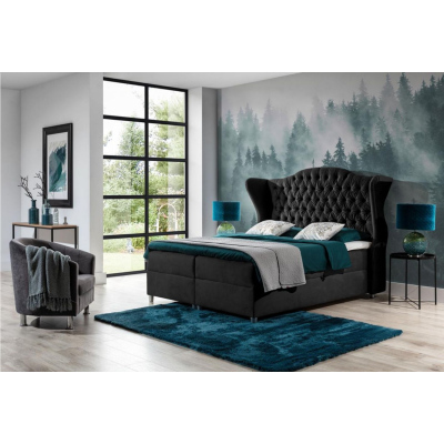 Luxusná boxspringová posteľ 140x200 RIANA - čierna + topper ZDARMA