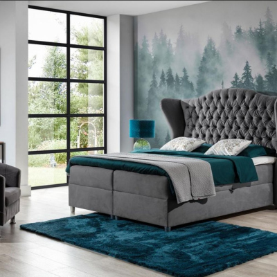 Luxusná boxspringová posteľ 160x200 RIANA - sivá + topper ZDARMA