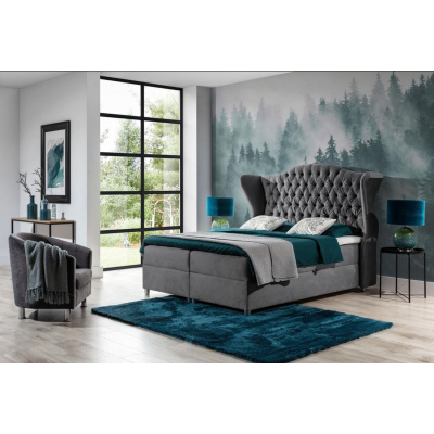 Luxusná boxspringová posteľ 160x200 RIANA - sivá + topper ZDARMA