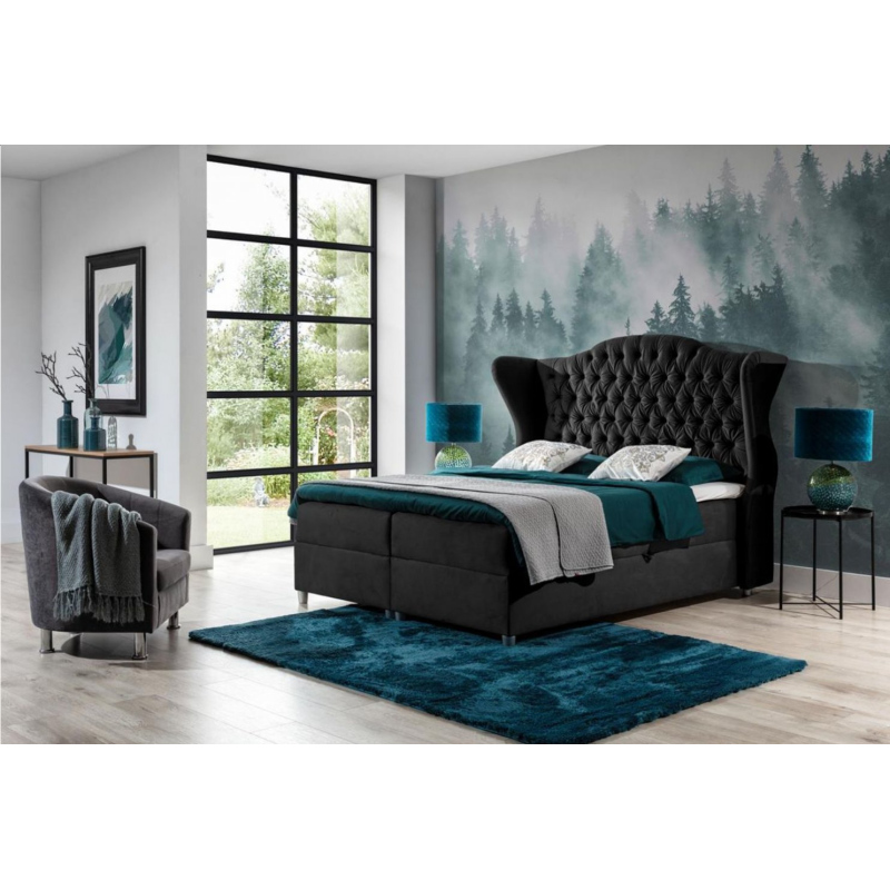 Luxusná boxspringová posteľ 160x200 RIANA - čierna + topper ZDARMA
