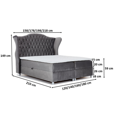 Luxusná boxspringová posteľ 160x200 RIANA - modrá + topper ZDARMA