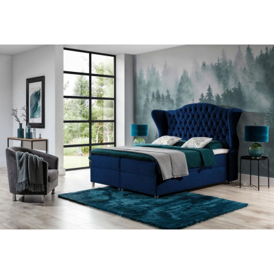 Luxusná boxspringová posteľ 180x200 RIANA - modrá + topper ZDARMA