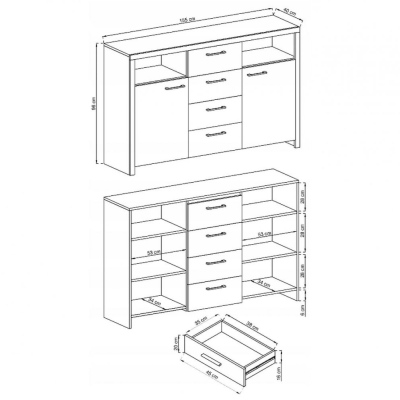 Kombinovaná komoda 155 cm SOFIE - dub riviera