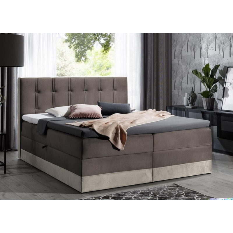 Čalúnená posteľ boxspring 140x200 MARYLIN - hnedá + topper ZDARMA