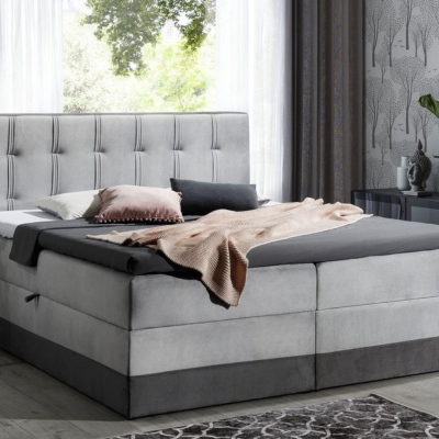 Čalúnená posteľ boxspring 140x200 MARYLIN - sivá + topper ZDARMA