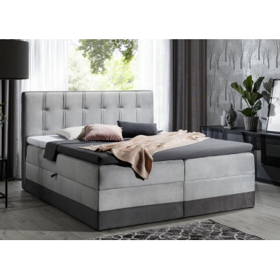 Čalúnená posteľ boxspring 140x200 MARYLIN - sivá + topper ZDARMA