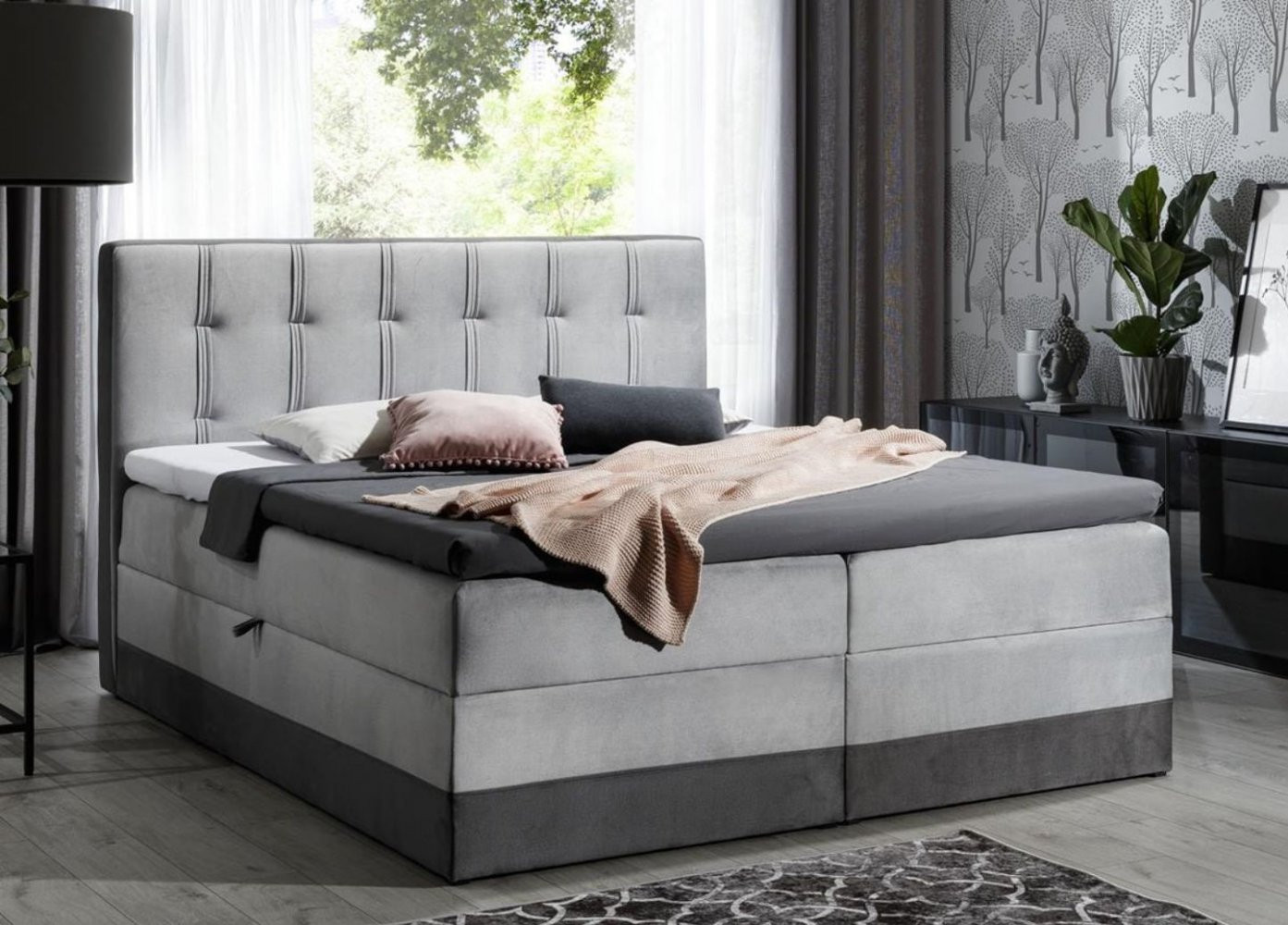 Čalúnená posteľ boxspring 180x200 MARYLIN - sivá + topper ZDARMA