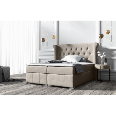 Elegantná čalúnená posteľ 120x200 MAXIMO - tmavobéžová + topper ZDARMA