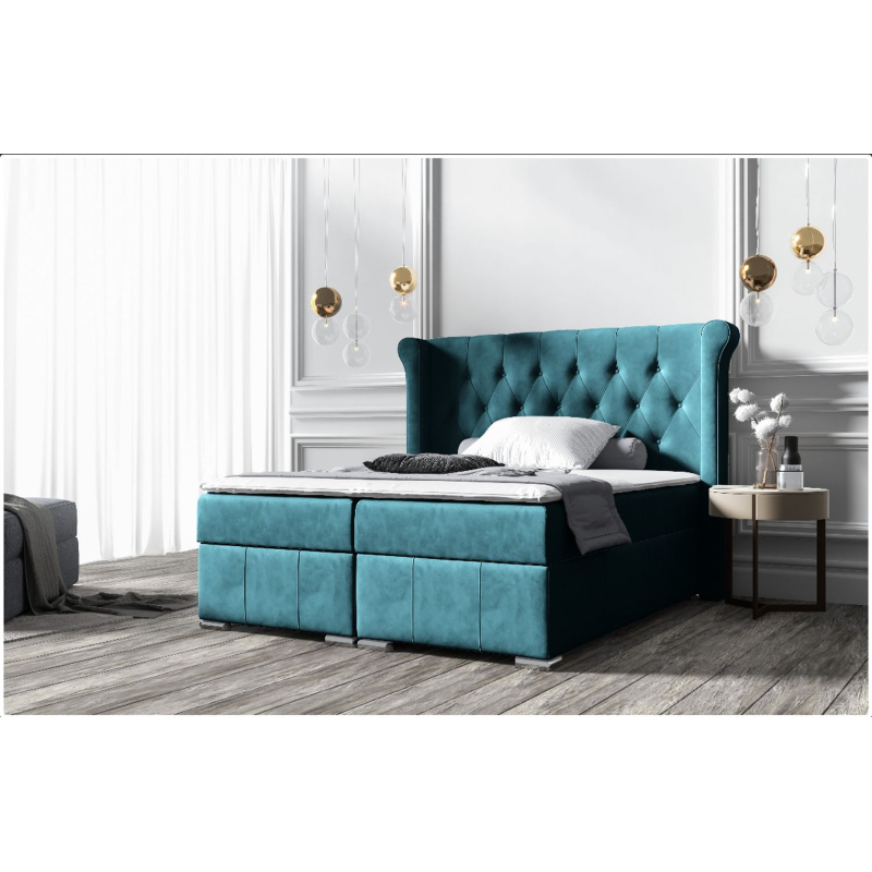 Elegantná čalúnená posteľ 120x200 MAXIMO - tyrkysová + topper ZDARMA