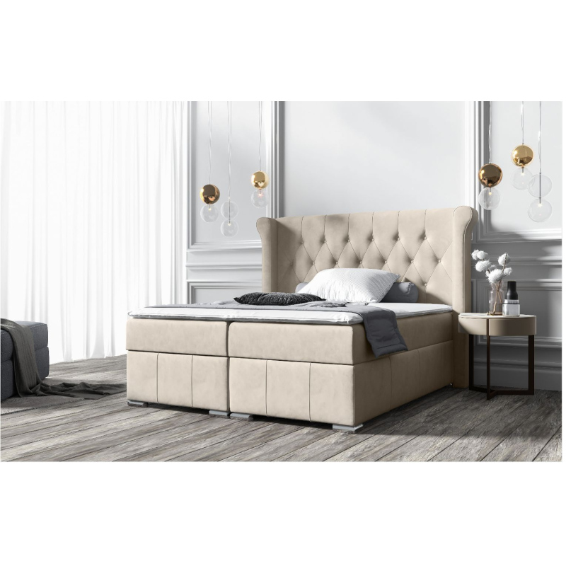 Elegantná čalúnená posteľ 140x200 MAXIMO - svetlo béžová + topper ZDARMA