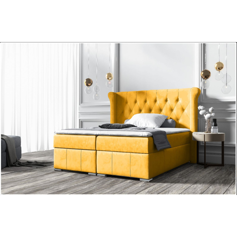Elegantná čalúnená posteľ 140x200 MAXIMO - žltá + topper ZDARMA