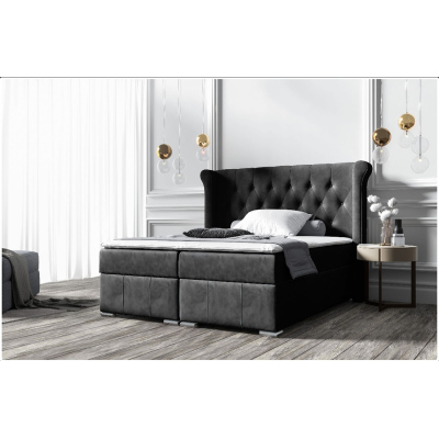 Elegantná čalúnená posteľ 160x200 MAXIMO - čierna + topper ZDARMA