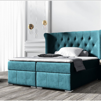 Elegantná čalúnená posteľ 180x200 MAXIMO - tyrkysová + topper ZDARMA