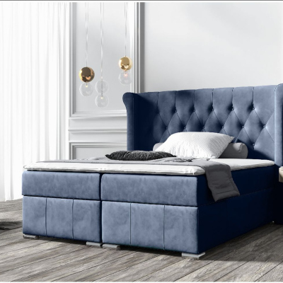 Elegantná čalúnená posteľ 180x200 MAXIMO - modrá + topper ZDARMA