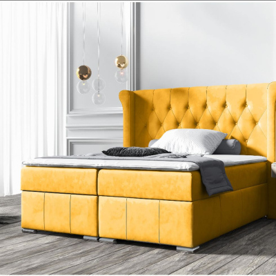 Elegantná čalúnená posteľ 200x200 MAXIMO - žltá + topper ZDARMA