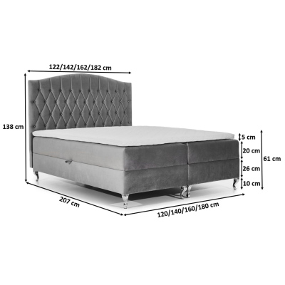 Elegantná posteľ 120x200 PEGGY - sivá + topper ZDARMA
