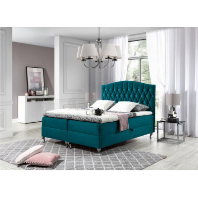 Elegantná posteľ 140x200 PEGGY -modrozelená +topper ZDARMA