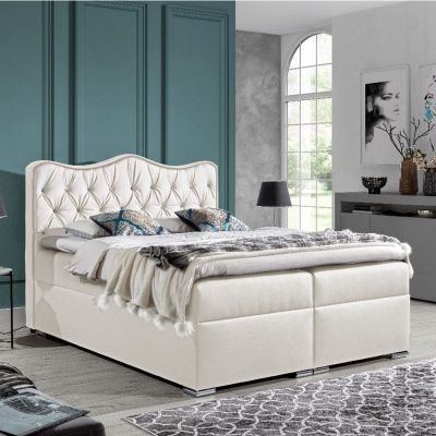 Kontinentálna posteľ 200x200 SULTAN - biela ekokoža + topper ZDARMA
