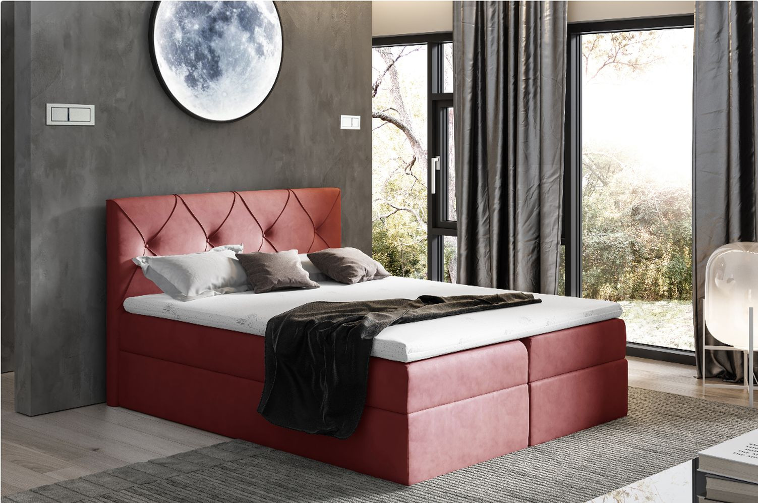 Elegantná kontinentálna posteľ 200x200 CARMEN - červená + topper ZDARMA