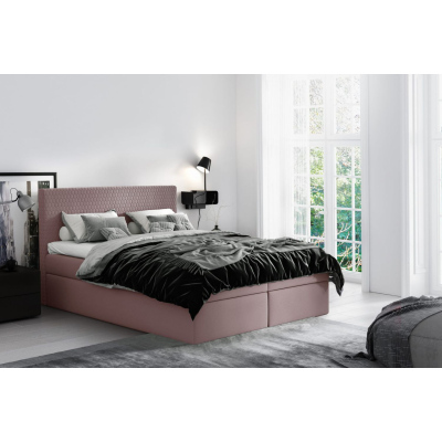 Moderná čalúnená posteľ s úložným priestorom Alessio ružová 180 + topper zdarma