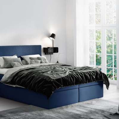 Moderná čalúnená posteľ s úložným priestorom Alessio modrá 200 x 200 + topper zdarma