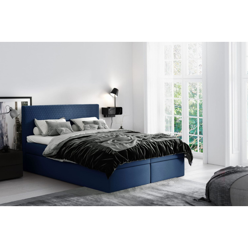 Moderná čalúnená posteľ s úložným priestorom Alessio modrá 200 x 200 + topper zdarma