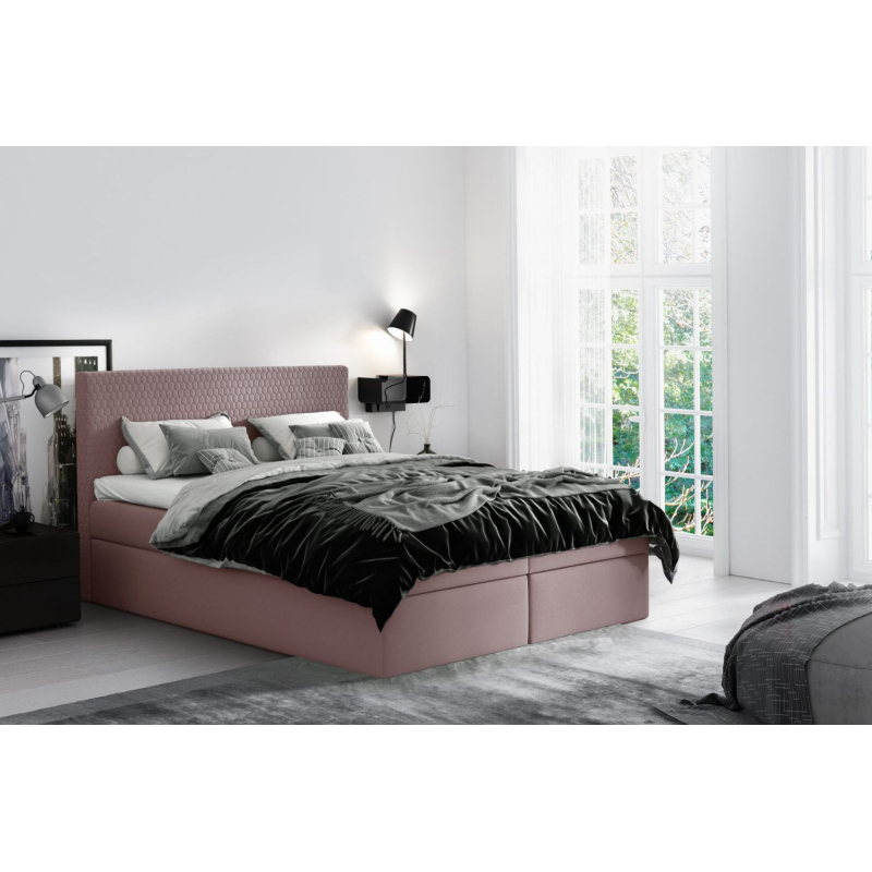 Moderná čalúnená posteľ s úložným priestorom Alessio ružová 200 x 200 + topper zdarma