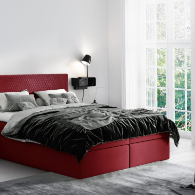 Moderná čalúnená posteľ s úložným priestorom Alessio vínová 200 x 200 + topper zdarma