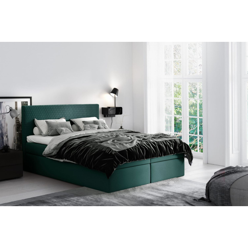 Moderná čalúnená posteľ s úložným priestorom Alessio zelená 200 x 200 + topper zdarma