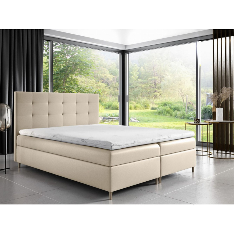 Čalúnená posteľ Alexa s úložným priestororm béžová eko koža 160 x 200 + topper zdarma