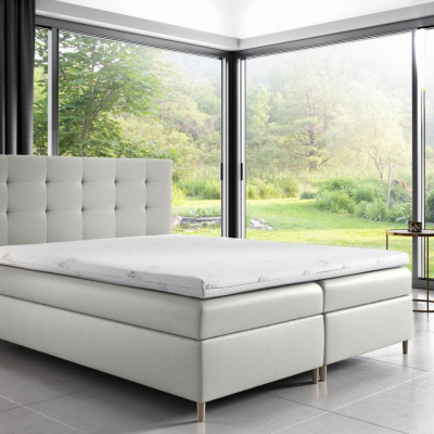 Čalúnená posteľ Alexa s úložným priestororm biela eko koža 160 x 200 + topper zdarma
