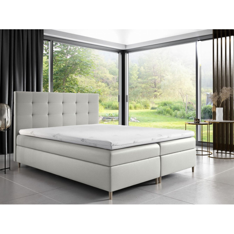 Čalúnená posteľ Alexa s úložným priestororm biela eko koža 180 x 200 + topper zdarma